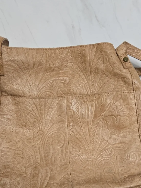 American Leather Embossed Floral Shoulder Bag in Tan - Picture 5 of 13